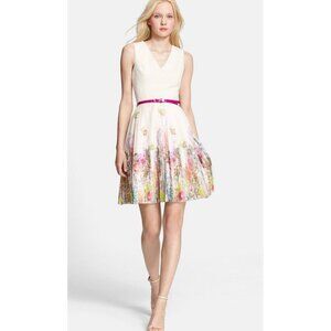 Ted Baker Floral Pleated Dress. Sz 3 US 6 Party Wedding Career Bohemian Designer